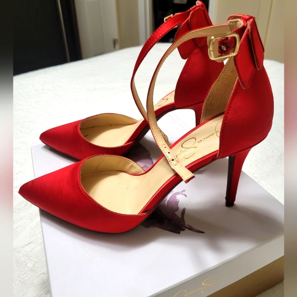 Jessica Simpson Red D'Orsay Heels with Pointed Toe